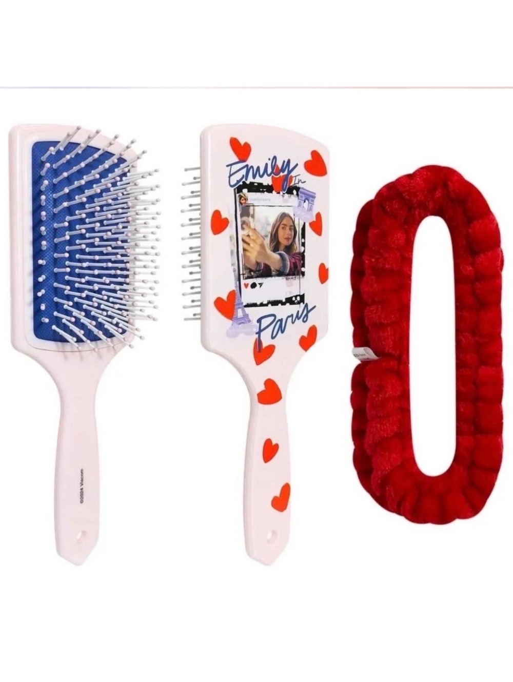 Emily In Paris Paddle Hair Brush and Red Scrunchie Set